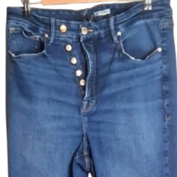 Good American Indigo Good Waist Asymmetrical Button Fly Skinny Jeans Size 6/28 - Picture 7 of 8